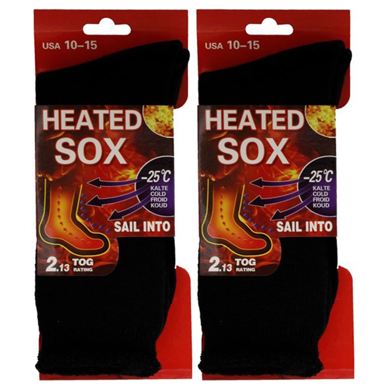 Petal Cliff 2 Pairs, Men's Heated Sox Socks Thick Thermal Socks Keeps Feet Warmer Longer 2.3 TOG heat rating.Size: 10-15. (Black)