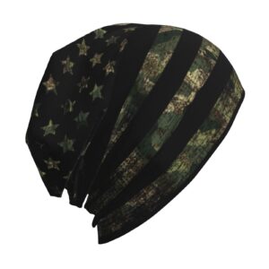 Sigouyinei Camo Camouflage Retro Hunting Tactical Army American Flag Knit Hat Slouchy Skull Cap Beanie Hat for Men Women Gifts