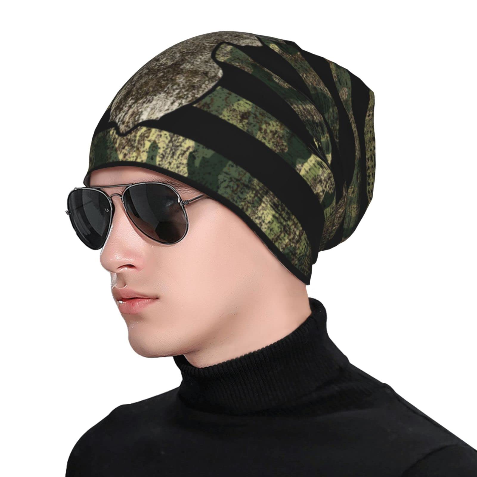 Sigouyinei Camo Camouflage Retro Hunting Tactical Army American Flag Knit Hat Slouchy Skull Cap Beanie Hat for Men Women Gifts