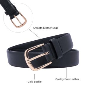 STRSTAR 2 Pack Womens Belt Leather Belts for Jeans Pants Dresses, Black and Brown Belts with Gold Buckle Ladies Belt