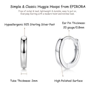 Small Cartilage Hoop Earrings for Women Men, 3 Pairs Hypoallergenic Sterling Silver Post Huggie Earrings, 8/10/12mm, Silver