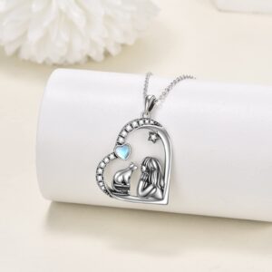 YAFEINI Cat Heart Necklace Sterling Silver Animal Necklace Jewelry Gifts for Women