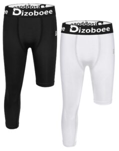 dizoboee youth boys compression pants one leg short leggings for sports kids basketball tights 2 pack, white+black (left short) s