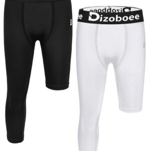 Dizoboee Youth Boys Compression Pants One Leg Short Leggings for Sports Kids Basketball Tights 2 Pack, White+Black (Left Short) S