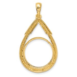 Roy Rose Jewelry Wideband Distinguished 14K Yellow Gold Coin Bezel Pendant Mounting - 16.5mm-22mm Coin Size - Polished Layered Top Tear Drop Prong