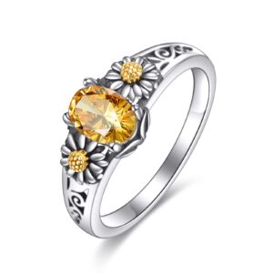 YAFEINI Daisy Ring for Women 925 Sterling Silver Sunflower Ring Birthday Flower Jewelry Gifts for Mom