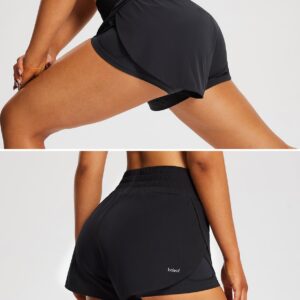 BALEAF Women's Workout Running Shorts 2 in 1 Spandex High Waisted 3" Athletic Shorts with Liner Pockets Black XS