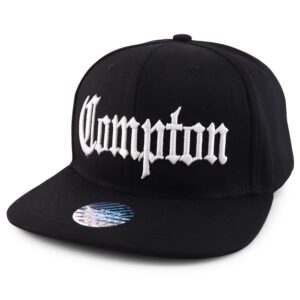 Trendy Apparel Shop Oversize XXL Old English Compton Embroidered Flatbill Snapback Baseball Cap - Black