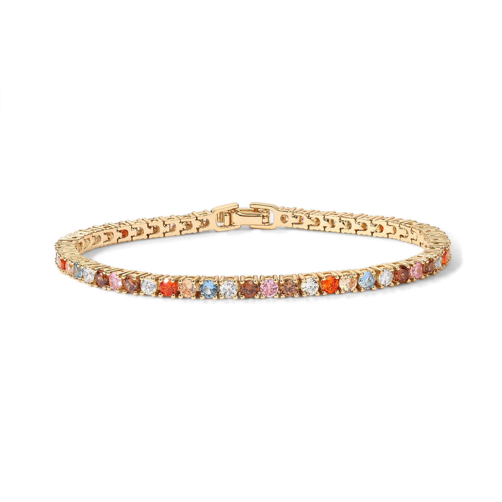 PAVOI 14K Gold Plated Brownish Multi Colored Cubic Zirconia Tennis Bracelet | Yellow Gold Bracelets for Women | 6.5 Inches