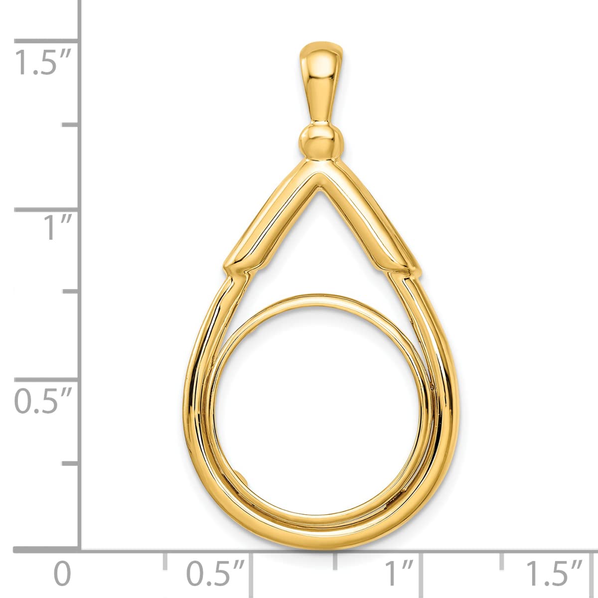 Roy Rose Jewelry Wideband Distinguished 14K Yellow Gold Coin Bezel Pendant Mounting - 16.5mm-22mm Coin Size - Polished Layered Top Tear Drop Prong