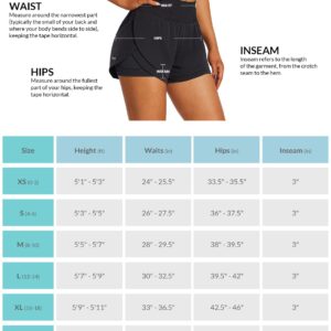 BALEAF Women's Workout Running Shorts 2 in 1 Spandex High Waisted 3" Athletic Shorts with Liner Pockets Black S