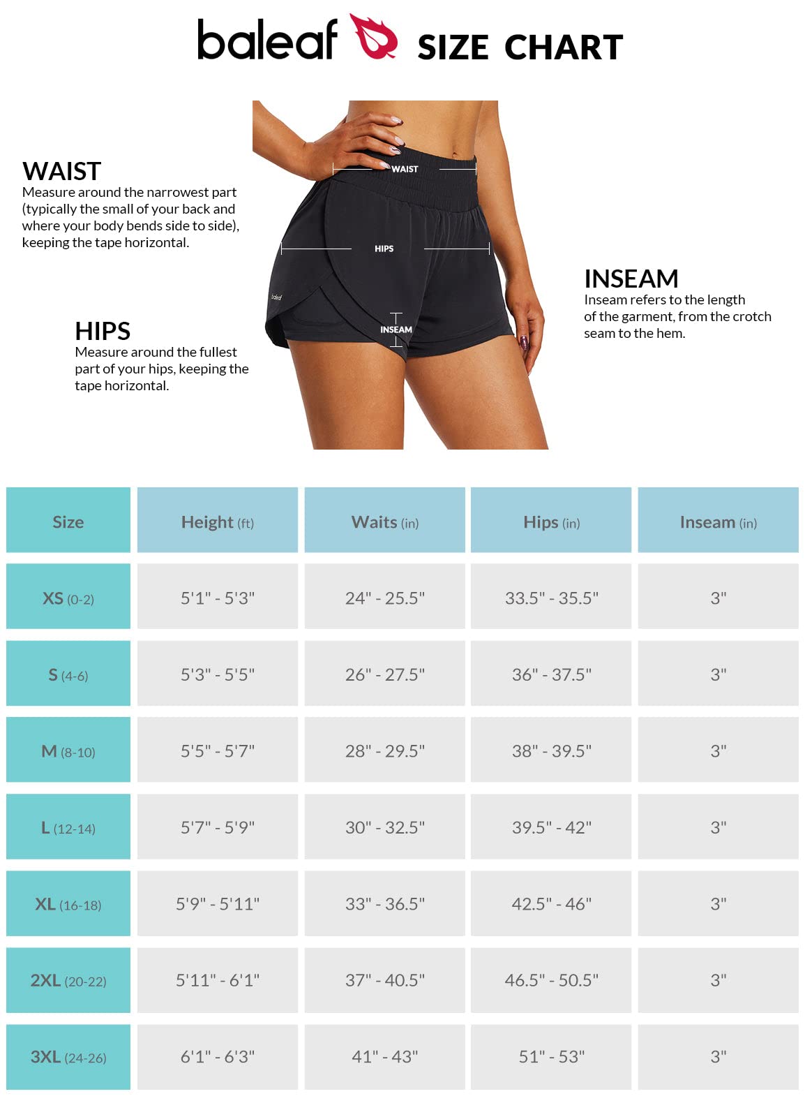 BALEAF Women's Workout Running Shorts 2 in 1 Spandex High Waisted 3" Athletic Shorts with Liner Pockets Black S