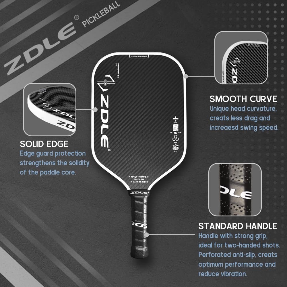 Zdle Pickleball Paddles, 8 oz Frosted Surface Graphite Pickleball Rackets, 3K Carbon Fiber and 16mm Polypropylene Core, Pickle Ball Raquette Set of 2 with Longated Handle