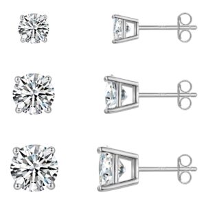 sterling silver stud earrings for women- 3 pairs tiny cz cubic zirconia cartilage earrings set small tragus earrings(3/5/7mm, silver)