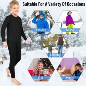 Silkfly 3 Set Boys Thermal Underwear Set Base Layer Fleece Lined Long Underwear for Kids Shirt and Pants Set for Boys Winter (Black, Medium)