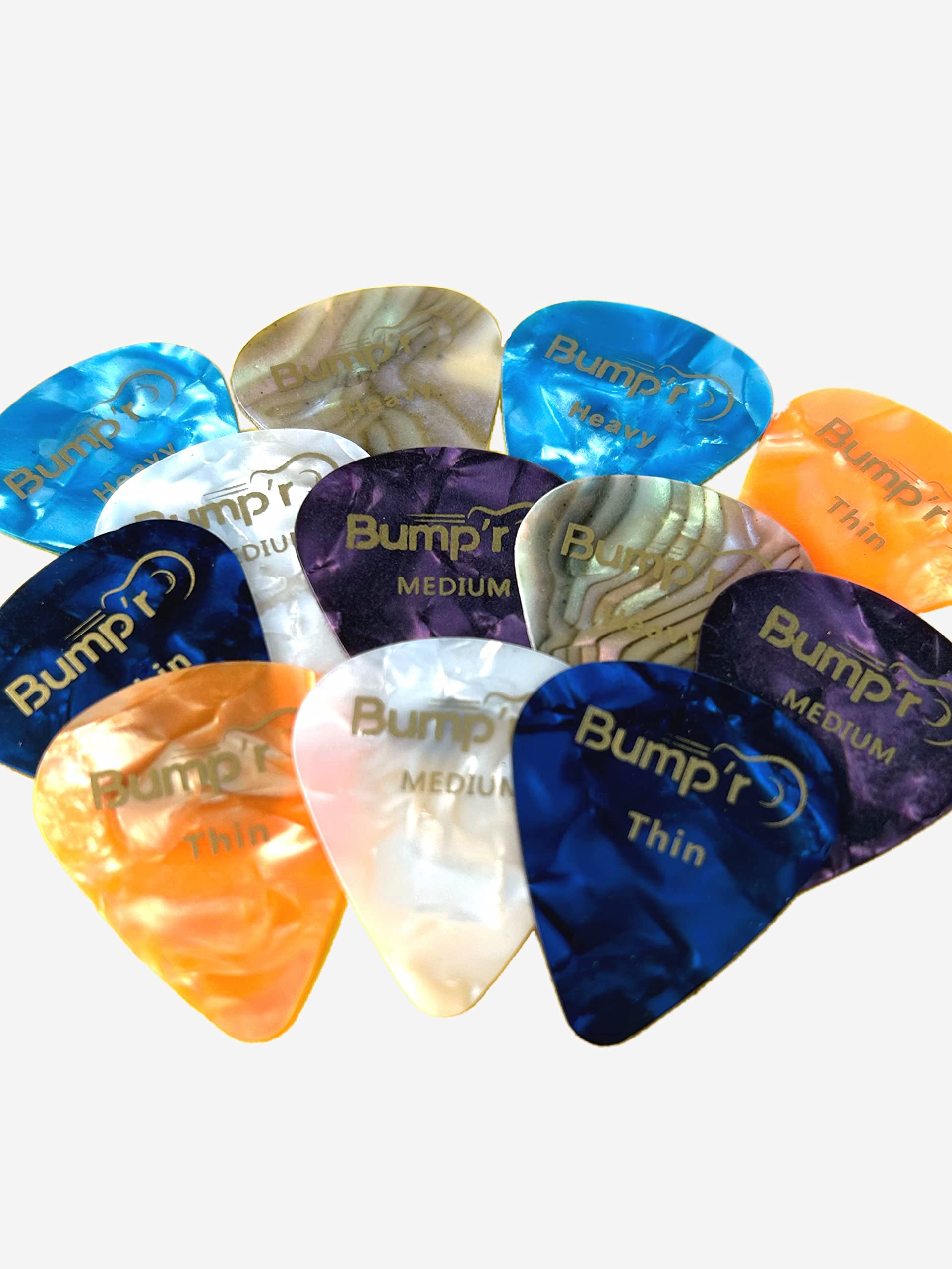 Bump'r Premium Guitar Picks 12 Pack - Includes Thin, Medium & Heavy Gauges (12 Pack)