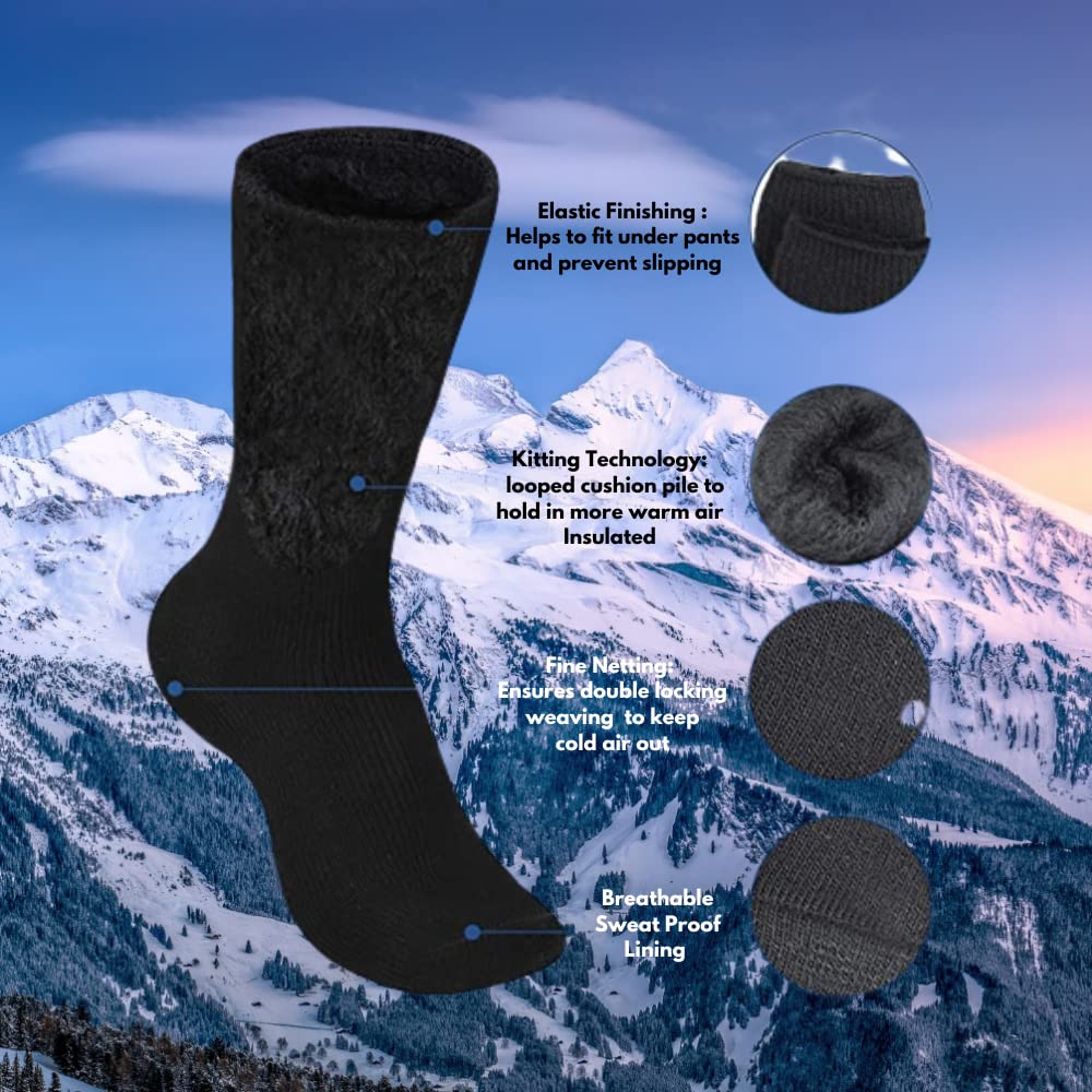 Petal Cliff 2 Pairs, Men's Heated Sox Socks Thick Thermal Socks Keeps Feet Warmer Longer 2.3 TOG heat rating.Size: 10-15. (Black)