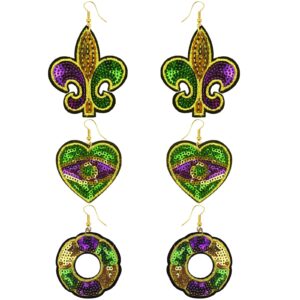 3 pack mardi gras earrings fleur de lis dangle earrings dangle drop earrings for women mardi gras cosplay accessories