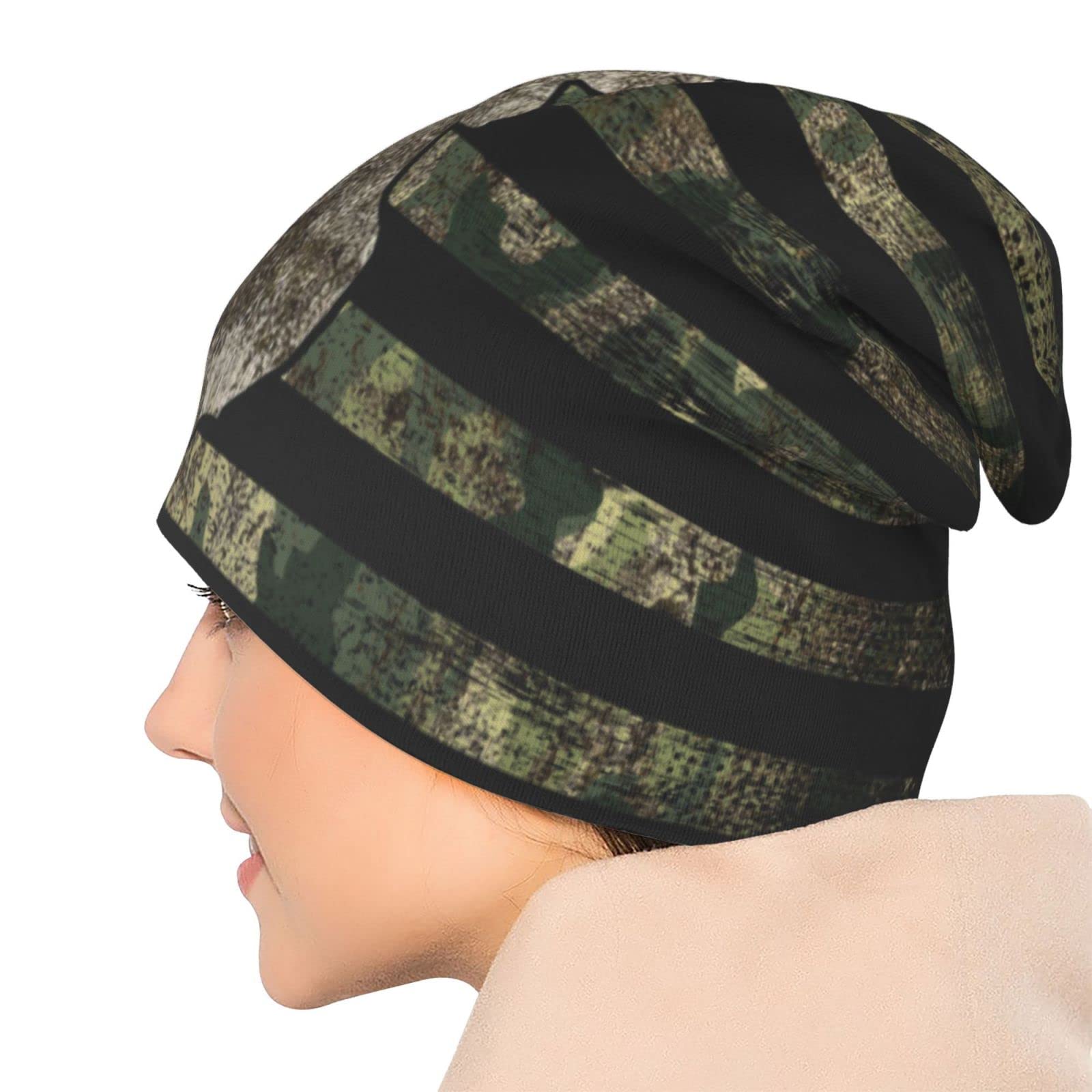 Sigouyinei Camo Camouflage Retro Hunting Tactical Army American Flag Knit Hat Slouchy Skull Cap Beanie Hat for Men Women Gifts