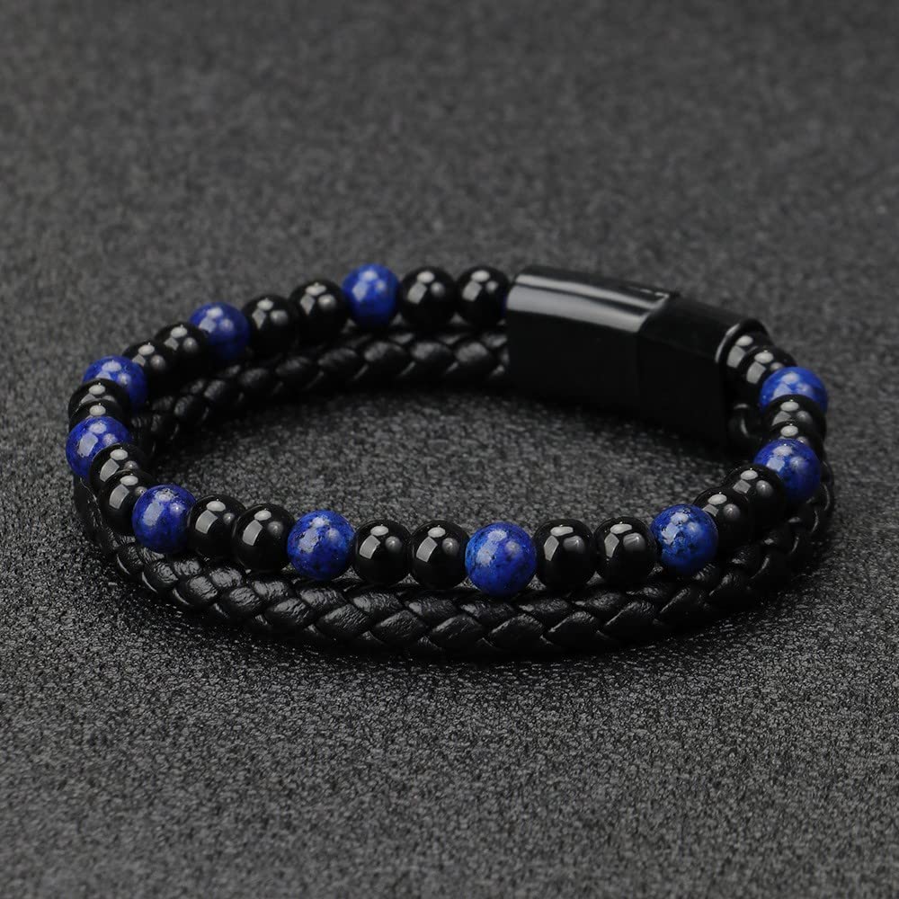 Krisuary Humanic+ MAXHematie Beaded Bracelets, Natural Agate Stone Leather Beaded Bracelet, Slimming Weight Loss Anti-Fatigue Healing Bracelet (4PCS)