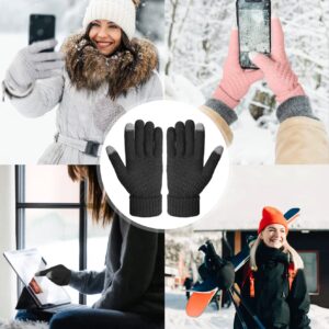 4 Pairs Womens Winter Gloves Warm Touch Screen Knit Fleece Gloves for Women Cold Weather (Black, Gray, Pink, Beige, One Size)