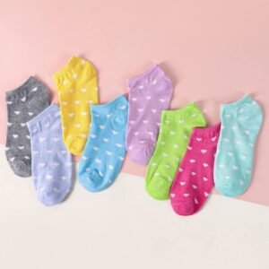 WDIRARA Women's 8 Pairs Heart Print Colorful Athletic Ventilation Low Cut Ankle Socks Multicolor one-size