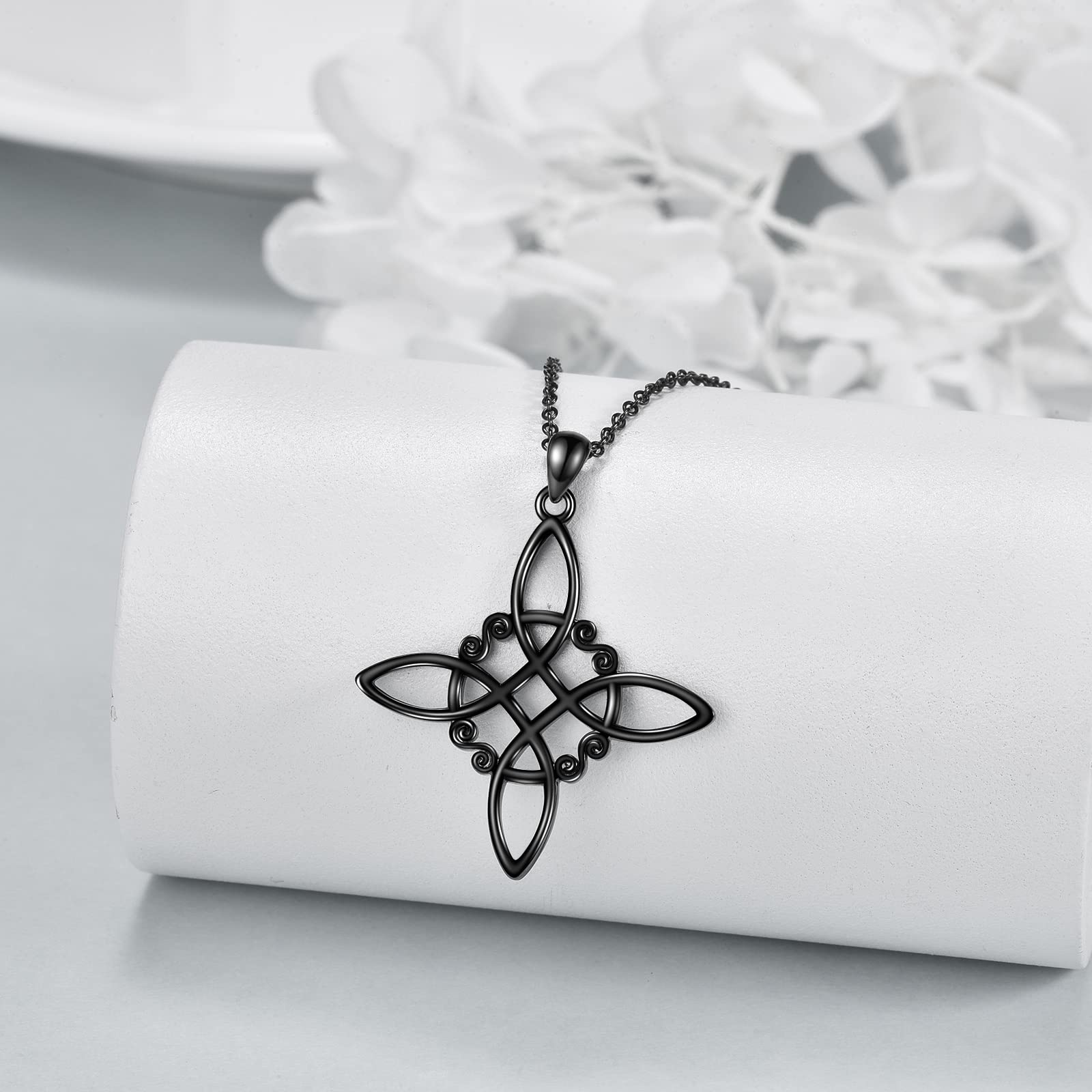 YAFEINI Witches Knot Necklace Sterling Silver Witch's Magical Knot Necklace Pagan Witch Pendant Celtic Cross Jewelry for Women Gifts