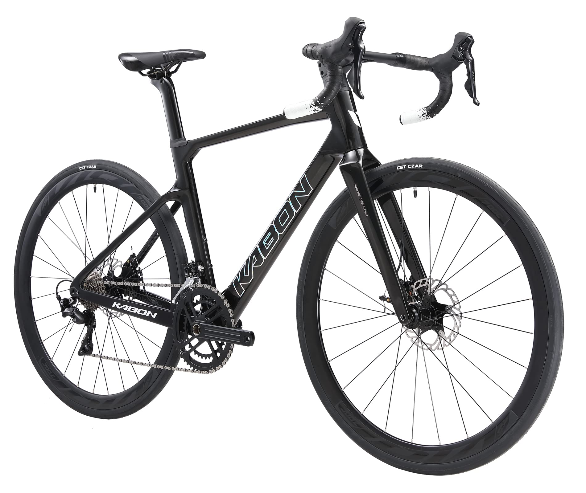 KABON Full Carbon Road Bike, 700C Carbon Fiber Frame Road Bike with Shimano 105 22 Speed Disc Brake Racing Bicycle with Carbon Wheelset (Black, 53cm)