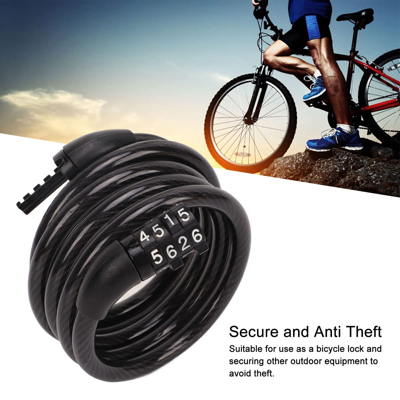 OUKENS Lock Bike Lock Cable, Bike Cable Lock Four Digit Combination Lock Anti Theft Bicycle Lock for Outdoor Equipment Scooter Motorcycle Door Gate Fence