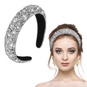 wllhyf rhinestone headband bling crystal hair hoops glitter sparkle thick padded hairband diamond beaded headband fashion valentine's day gift hair accessories for women girls