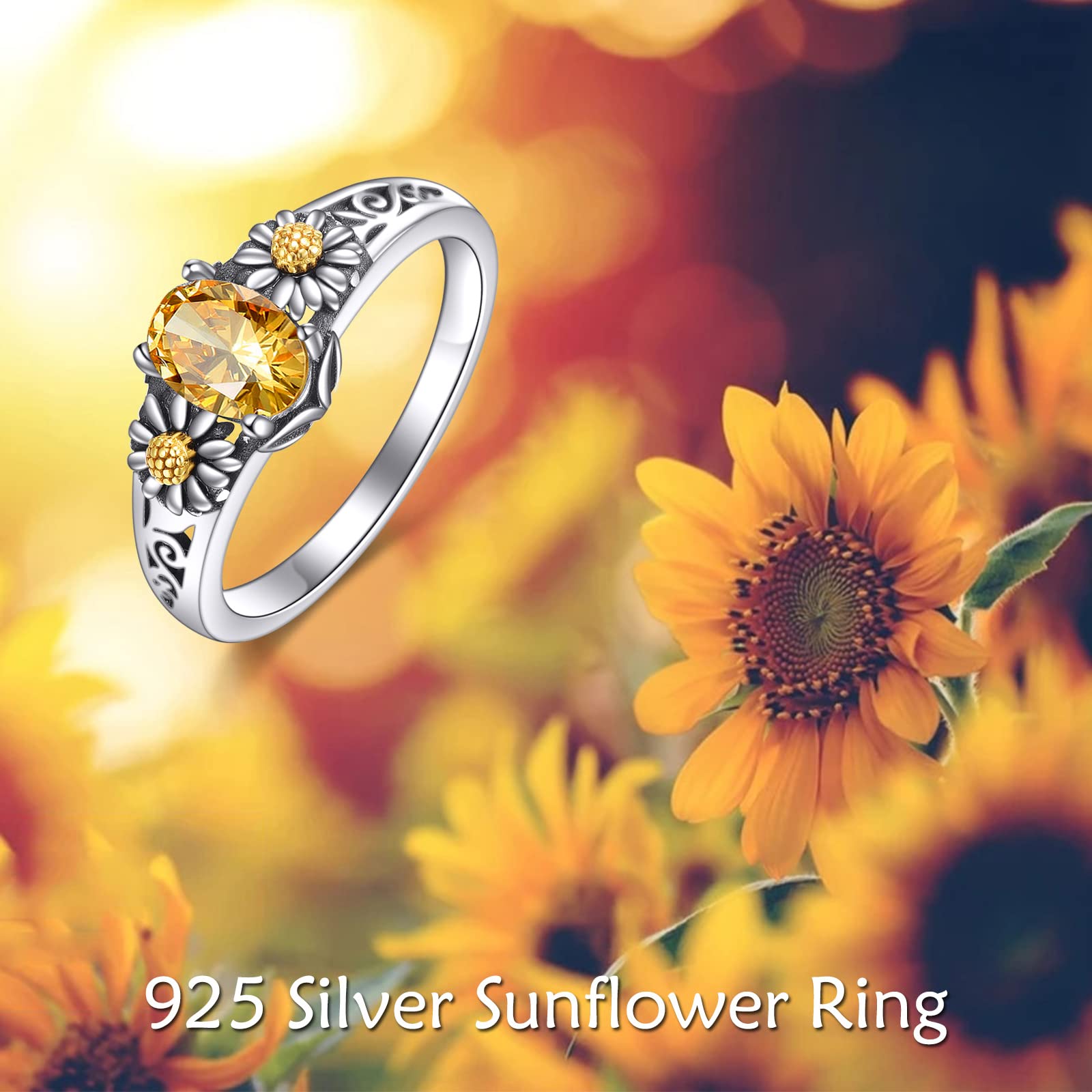 YAFEINI Daisy Ring for Women 925 Sterling Silver Sunflower Ring Birthday Flower Jewelry Gifts for Mom