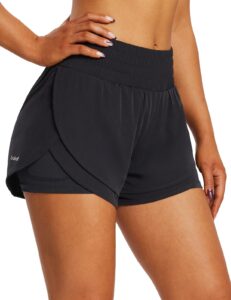 baleaf women's workout running shorts 2 in 1 spandex high waisted 3" athletic shorts with liner pockets black s