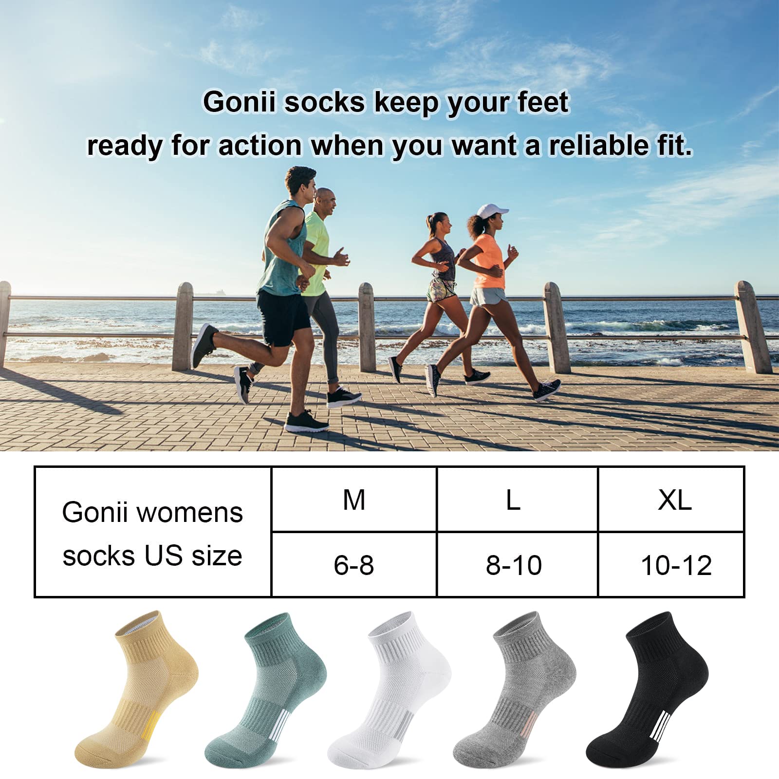 Gonii Ankle Socks Womens Athletic Thick Cushioned Running Hiking Low Cut 5-Pairs