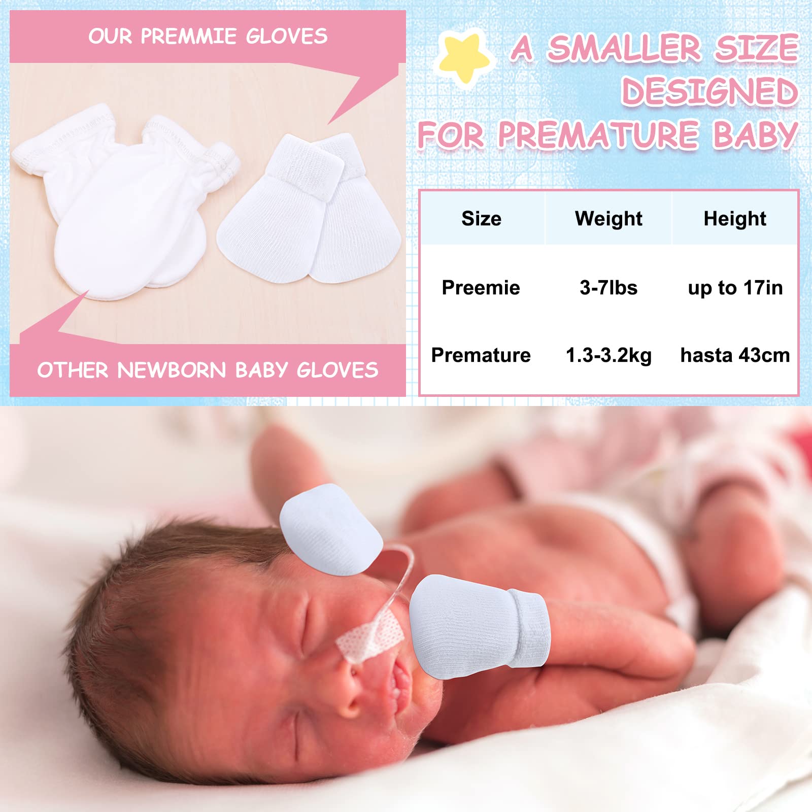 12 Pairs Preemie Mittens for Girls Boys Preemie Hand Mitten Premature Baby Mittens Preemie Gloves for Newborn Infant Toddler (White)