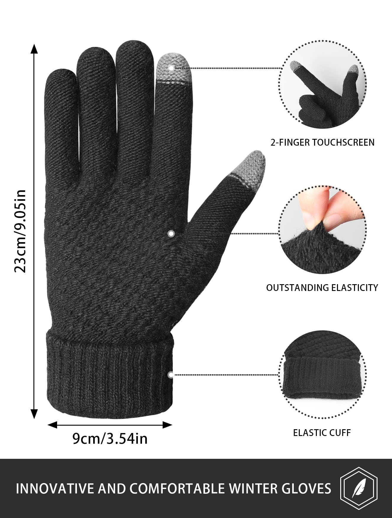 4 Pairs Womens Winter Gloves Warm Touch Screen Knit Fleece Gloves for Women Cold Weather (Black, Gray, Pink, Beige, One Size)