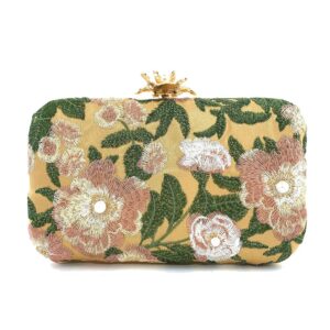 Colorful Embroidery Floral Clutch Evening Bags for Women 7.8'' Wedding Party Prom Cocktail Party Handbag