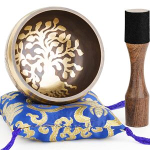 Hihealer Tibetan Singing Bowls, Meditation Sound Bowls Handcrafted in Nepal for Yoga, Chakra Healing, Mindfulness Self Care Spiritual Gifts for Women and Men (4" tree-of-life)