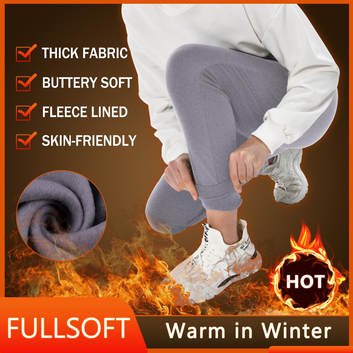 FULLSOFT Fleece Lined Sweatpants for Women-Women's Thermal Joggers with Pockets Lounge Pants for Yoga Workout Running Winter(Slate Heather,XX-Large)