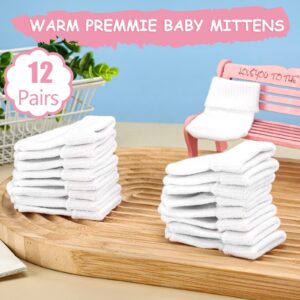 12 Pairs Preemie Mittens for Girls Boys Preemie Hand Mitten Premature Baby Mittens Preemie Gloves for Newborn Infant Toddler (White)