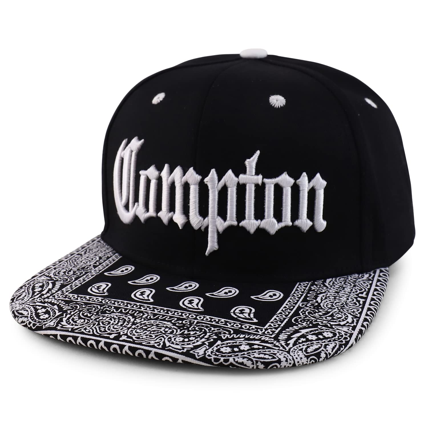 Trendy Apparel Shop Oversize XXL Old English Compton Embroidered Flatbill Snapback Baseball Cap - Black Black