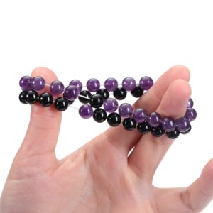 Jovivi 2pcs 8mm Black Obsidian & Amethyst Healing Crystal Stone Stretch Bracelets Handmade Natural Round Gemstone Beaded Energy Beads Chakra Bracelet for Women Men Couples Distance Gifts