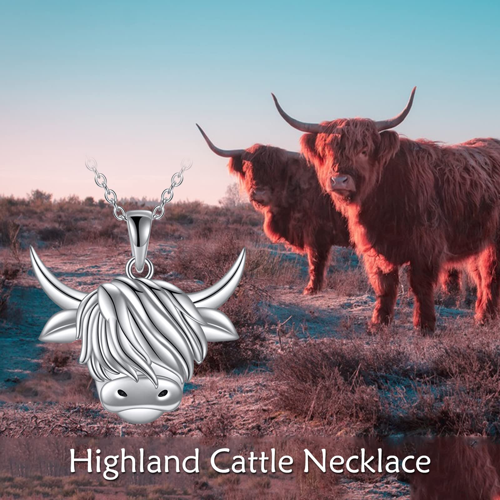 YAFEINI Highland Cow Necklace Sterling Silver Highland Cow Pendant Necklace Scottish Jewelry for Women Gifts