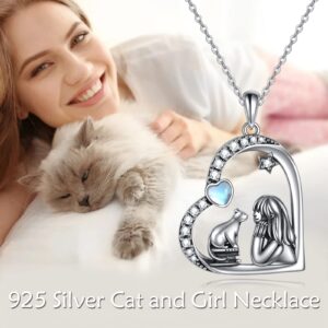 YAFEINI Cat Heart Necklace Sterling Silver Animal Necklace Jewelry Gifts for Women