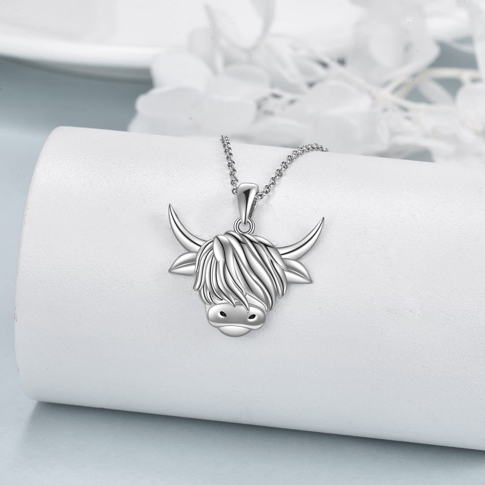 YAFEINI Highland Cow Necklace Sterling Silver Highland Cow Pendant Necklace Scottish Jewelry for Women Gifts