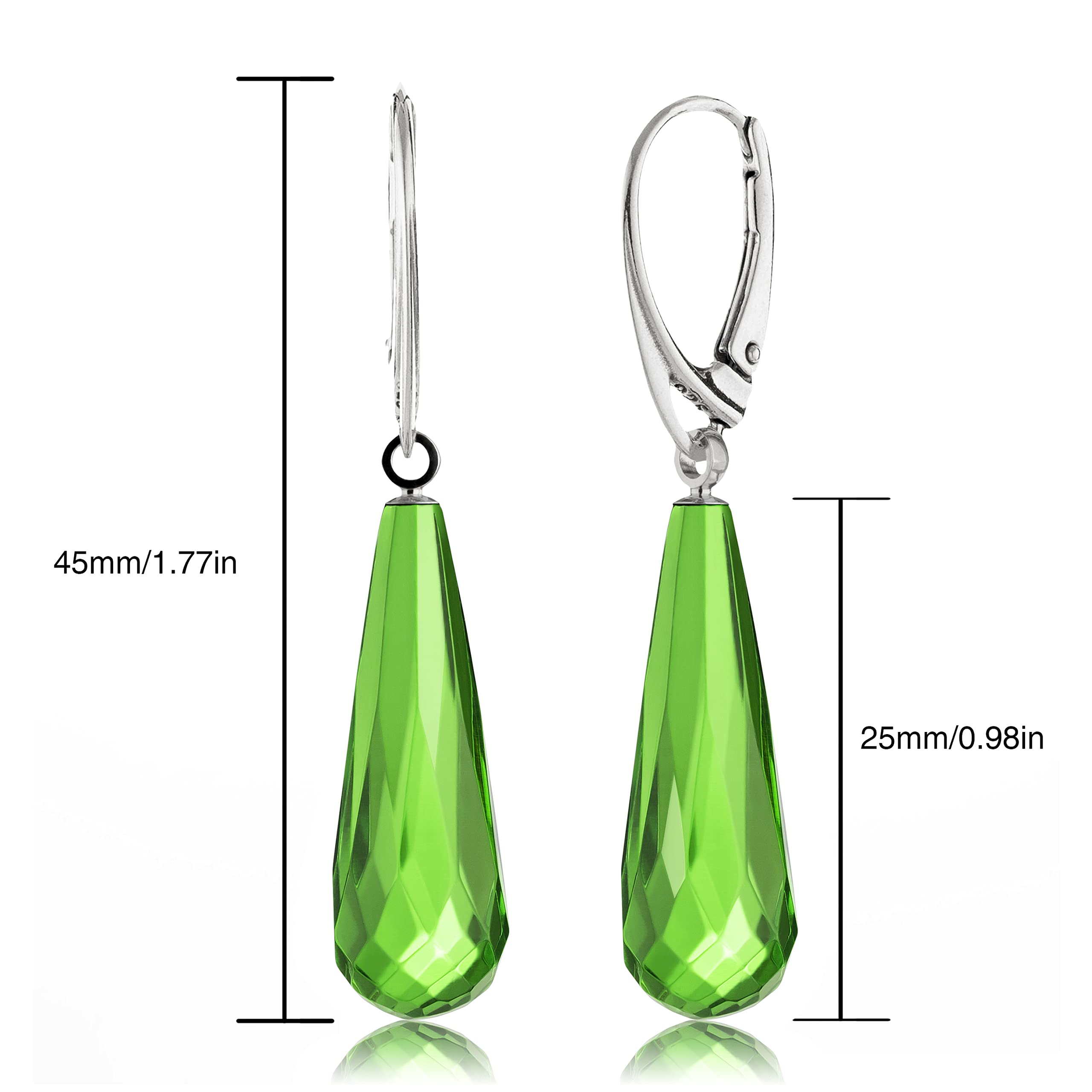 Amber by Mazukna - Green Amber Earrings for Women - Silver ag925 Closure, 1.77x0.34in 0,07oz, Statement Semi-Precious GemstoneStone Women's Jewelry (Silver)