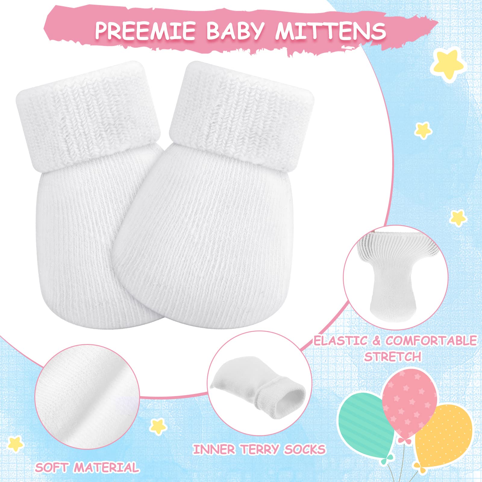 12 Pairs Preemie Mittens for Girls Boys Preemie Hand Mitten Premature Baby Mittens Preemie Gloves for Newborn Infant Toddler (White)