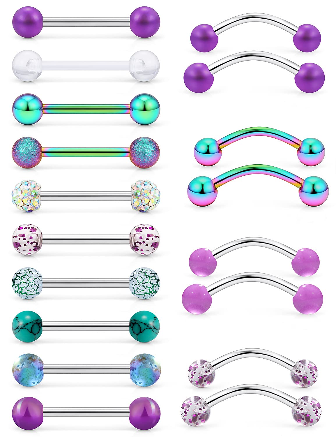 Leiainely Tongue Rings Snake Frog Eyes Bite Piercing Jewelry for Women Men Work 14g 14 Gauge Cute Green Rainbow Surgical Stainless Steel Metal Plastic Acrylic Para La Lengua Aretes Barbell Balls