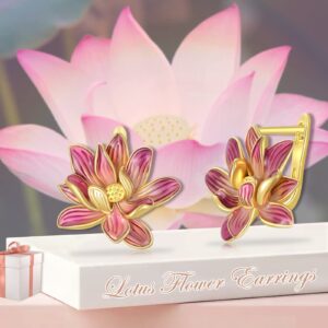 VONALA Lotus Earrings for Women Lotus Flower Dangle Hoop Earrings Enamel Lotus Leverback Earrings Lotus Jewelry Gifts for Women Mom Birthday