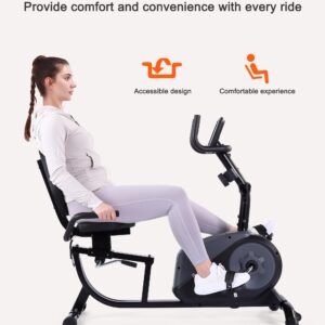 ECHANFIT Recumbent Exercise Bike with Optional Bluetooth Connectivity, 16 Levels Magnetic Resistance and Pulse Rate Monitor for Seniors, Indoor Stationary Bike for Home Use, 350 LB Weight Capacity