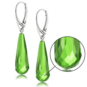 Amber by Mazukna - Green Amber Earrings for Women - Silver ag925 Closure, 1.77x0.34in 0,07oz, Statement Semi-Precious GemstoneStone Women's Jewelry (Silver)